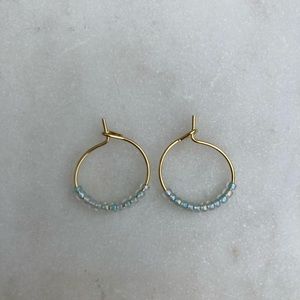 Tiny Gold Hoops With Pale Blue Beads